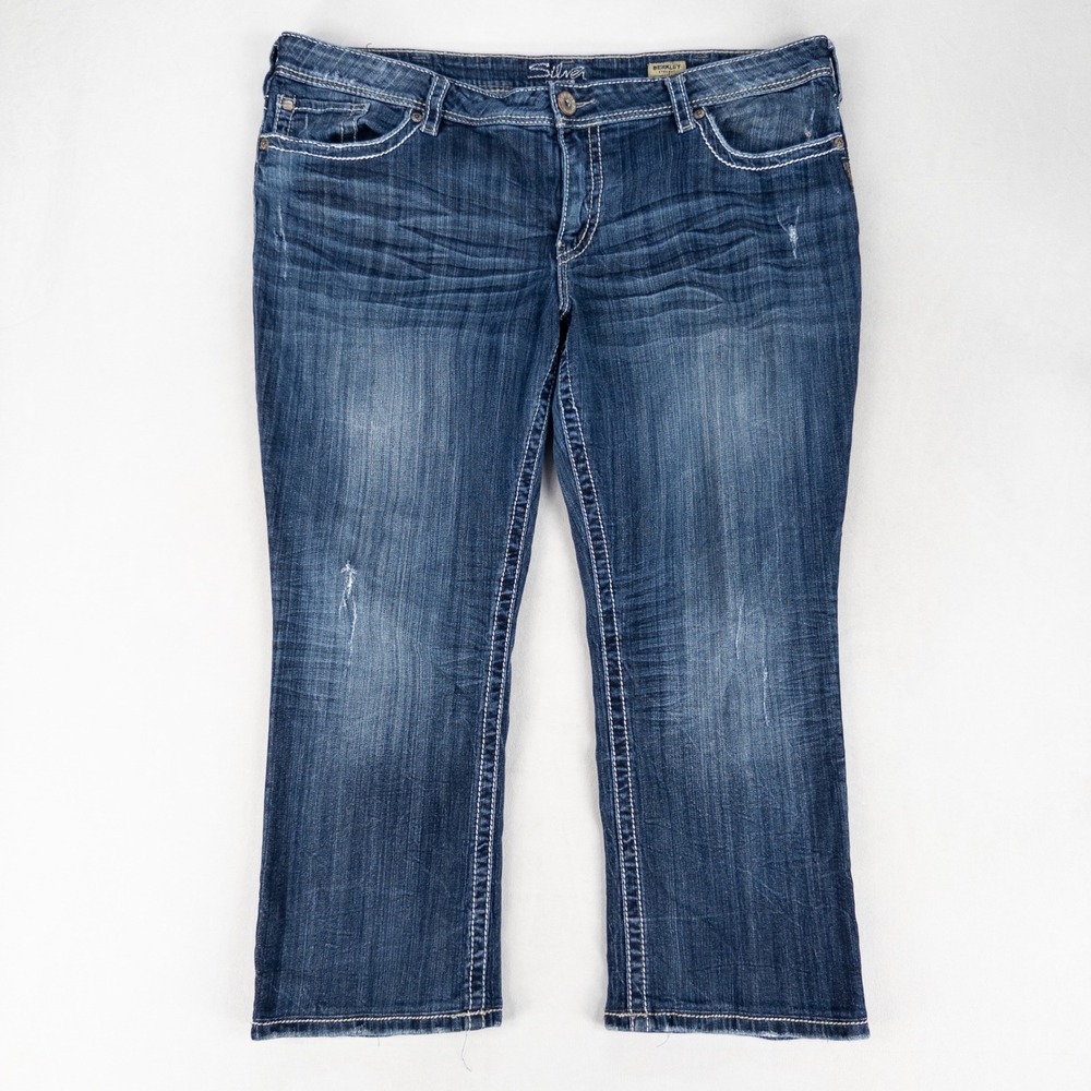 Silver Jeans Womens Berkley Straight Leg Crop Plus Sz 22 Blue Distressed Stretch